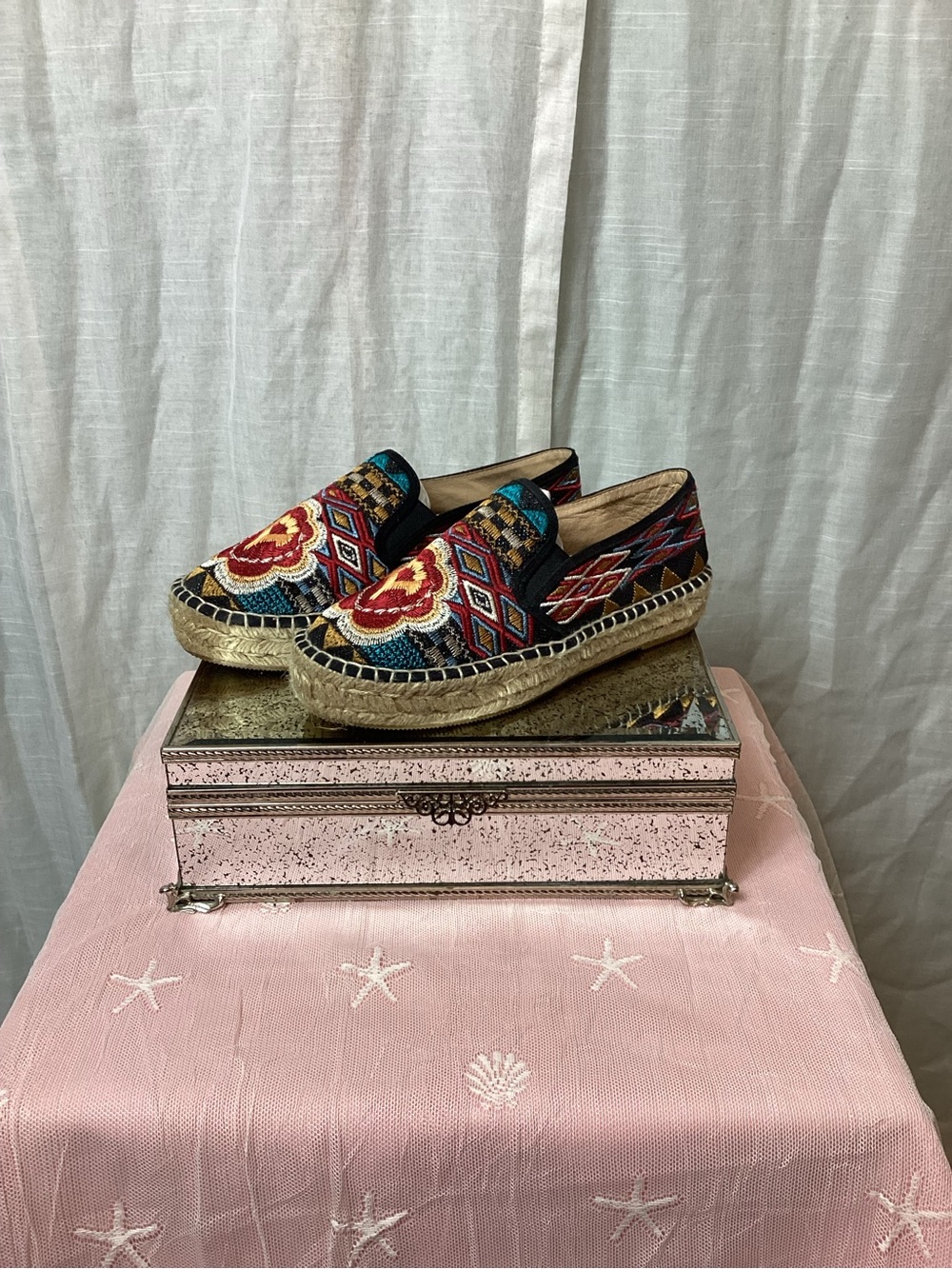 Johnny Was Aldorva Embroidered Platform Espadrille Slip-on Shoes; Size: 10